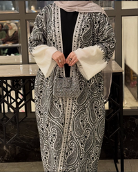 Pashmina Abaya (White with Black embroidery)