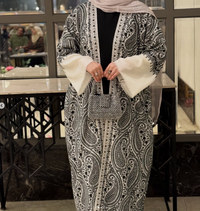 Pashmina Abaya (White with Black embroidery)